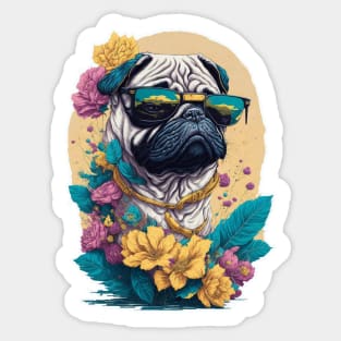 Pug with the flowers Sticker